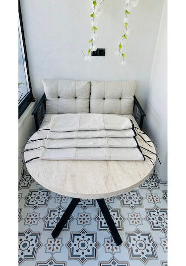 Bahçe Balkon Takımı Minder Kılıf Takımı 4 Adet Krem