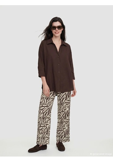 Lc Waikiki Kahverengi Oversize Kadın Gömlek