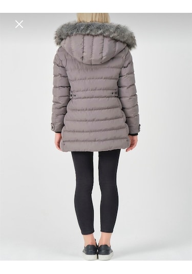Kadın Vizon Kürklü Çıkarılabilir Kapüşonlu Su Geçirmez Uzun Şişme