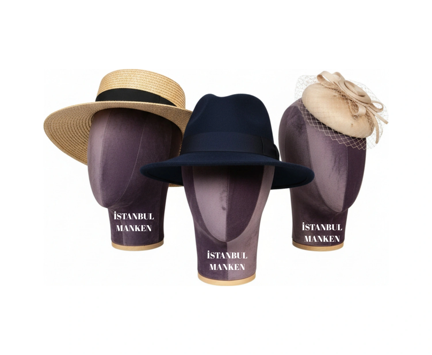 Kumaş Kaplı Polyester Kafa Mankeni Aksesuar Mankeni Şapka Mankeni Peruk Mankeni 0012