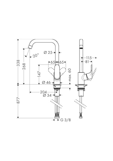 Hansgrohe Focus 260 Eviye Bataryası Mat Siyah 31820670