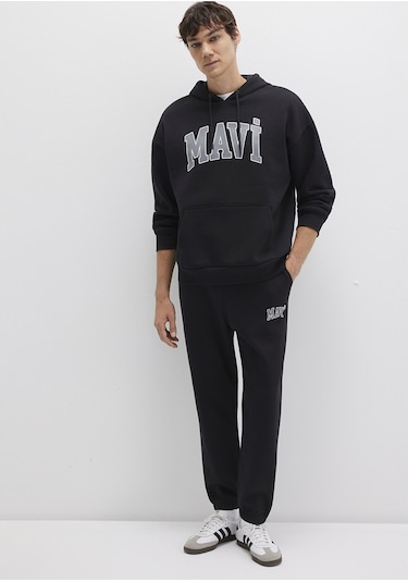 Mavi 067149-902 Mavi Logo Baskılı Kapüşonlu Sweatshirt - Siyah