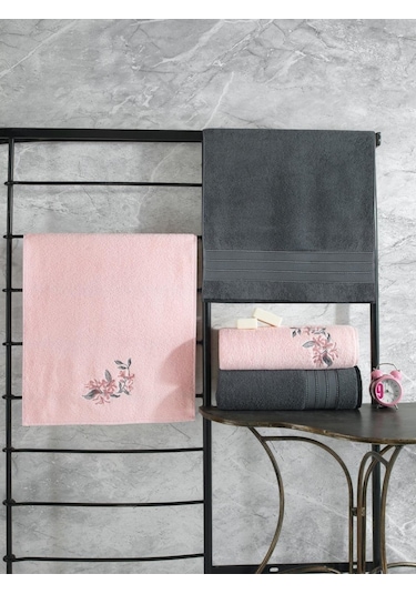 Cotton Box Colorful Hamam Seti 4 Lü Havlu Antrasit-Açık Pe Antrasit