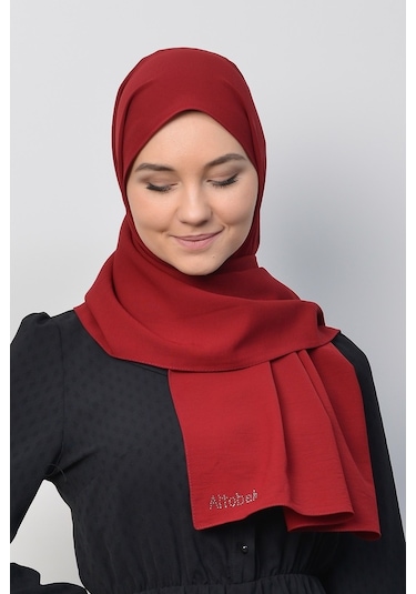 Caz Krep Tesettür Şal-Bordo Bordo