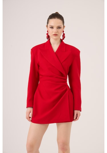 Holly Lolly Beli Drape Detaylı Heleni Blazer Ceket Kırmızı