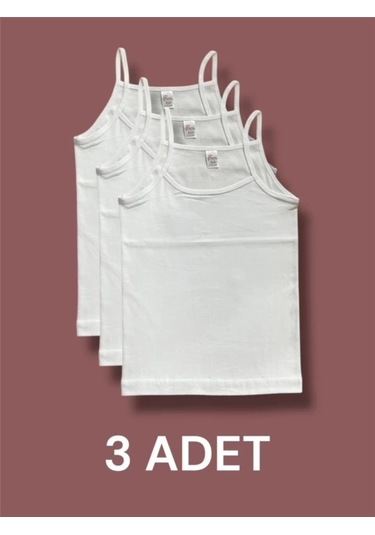 Yüksek Kalite İnce Askılı Kız Çocuk Pamuklu Ribana Atlet 3'lü Paket Beyaz