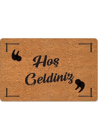Hoş Geldiniz Yazılır Temalı Kedili Dekoratif Dış Kapı Önü Ve Iç Mekan Paspası Siyah - Bej