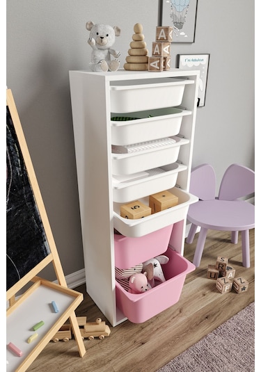 %100 Mdf - Xl Mono 7 Sepetli Oyuncak Dolabı Pembe