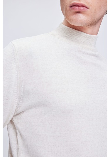 Bej Regular Fit Düz Yarım Balıkçı Yaka Yünlü Triko Kazak 34271023a006 00096 Bej