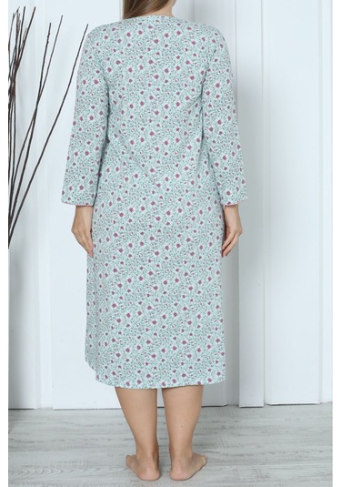 Kadın Tunik Uzun Gecelik Uzun Kollu Büyük Beden Pamuklu Mınt Mint