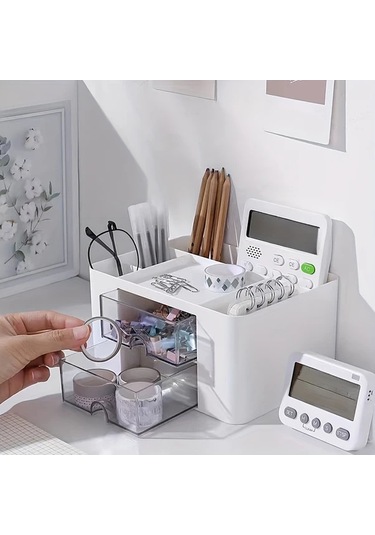 Sunshine011 Mavi 2 Çekmeceli Masaüstü Organizer, Kalem Ve Kozmetik Depolama Kutusu Mavi