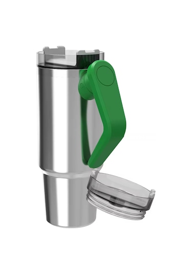 Geeksen 304 Paslanmaz Çelik Buzluk Bardak, 8 Saat Isı/36 Saat Soğuk Saklama, Döner Saplı Taşınabilir, 900ml Gümüş Siyah