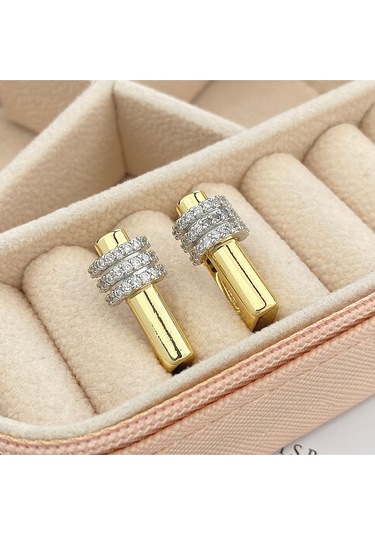 Kadın Küpe Trend Model Zirkon Taşlı Çelik Küpe Gold Gold - Gümüş
