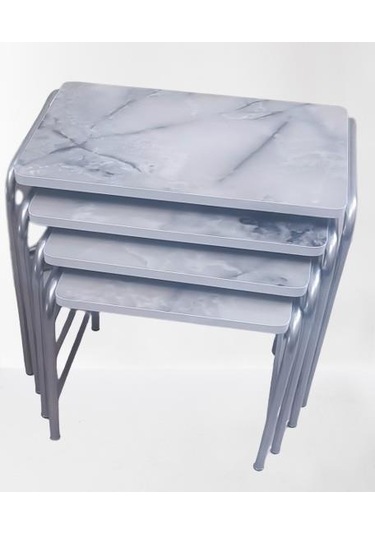 1448bng90220 Zigon Sehpa Demet Metal Model Nikelaj Ayak Ahşap Mermer Dalgalı Desen