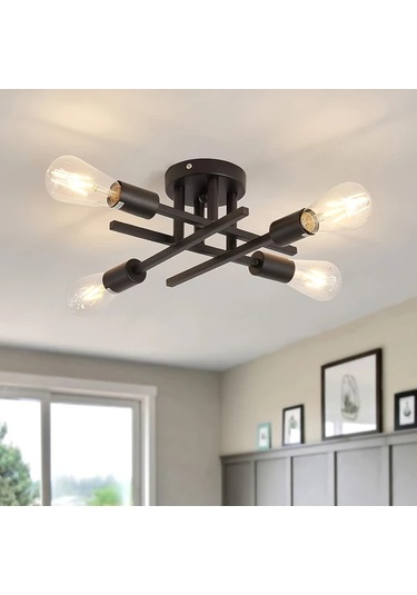 Dashanshop Siyah Vintage Demir Avize E27 E26 Ampul Aplikli Yatak Odası Salon Koridor Siyah