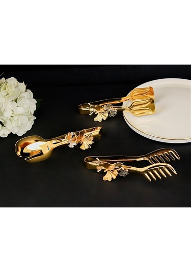 Kelebekli 3 Lü Maşa Seti Altın 22x8x6 Cm Altın