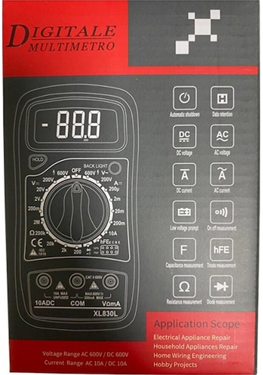 Zauss XL830L Dijital Multimetre Led Ekran Avometre Mini Ölçü Aleti + 9V Pil