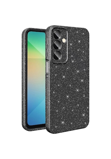 Biriva Home Galaxy A16 Kılıf Kamera Korumalı Simli Lüks Koton Kapak - Siyah Siyah