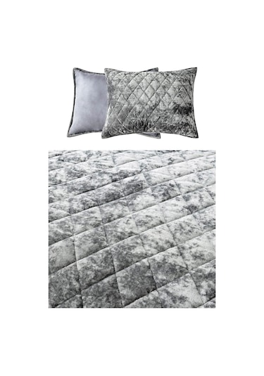 Evlen Home Kapitone Kadife Yatak Örtüsü Seti Çift Kişilik Supersoft 3 Parça Yumuşak Elyaf Dolgulu Gri Gri
