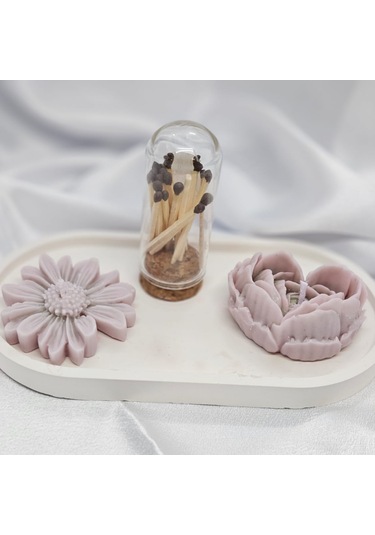 Doğal Soya Mum + Papatya Ve Kalp Mum Sevgililer Gü