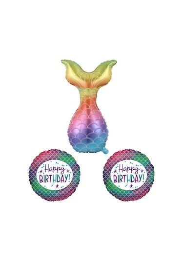 Deniz Kızı Kuyruğu Rengarenk Folyo Balon Set 3'Lü