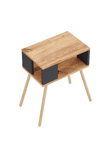 İntergo Ahşap Ayaklı Dekoratif Raflı Komodin Atlantik Çam- Antrasit