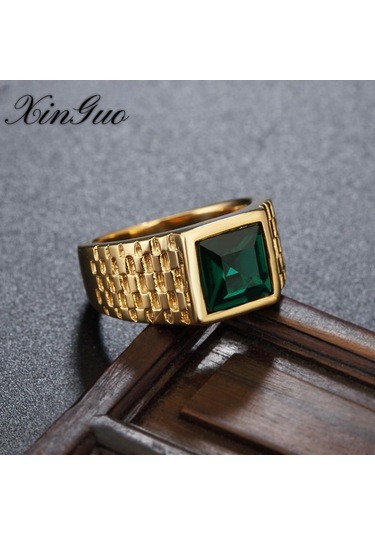 Yeşil Yeni Avrupa Ve Amerika Birleşik Devletleri Basit Altın Taş Erkek Ve Kadın Titanyum Çelik Yüzük 9