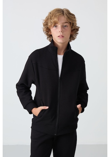 Tommy Life Siyah Pamuklu Kalın İçi Tüylü Yumuşak Dokulu Standart Fit Nakışlı Erkek Çocuk Eşofman Takım - 11240 Siyah