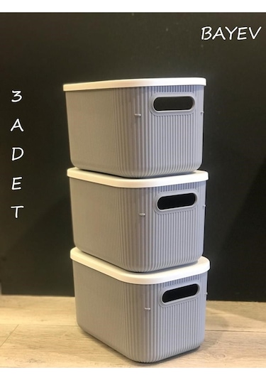Bayev 3 Adet Storage 6lt Gri Çok Amaçlı Dolap Içi Düzenleyici Kapaklı Kutu, Dekoratif Saklama Kutusu Çok Renkli