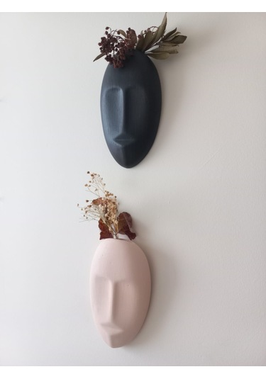 Dekoratif 2'li Yüz Duvar Vazosu, Duvar Süsü ,heykel Aksesuar Siyah Bej