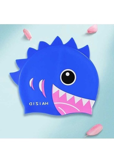 Dm Sevimli Karikatür Su Geçirmez Silikon Çocuk Yüzme Kap Köpekbalığı Dişi Mavi - Haızıd Mavi
