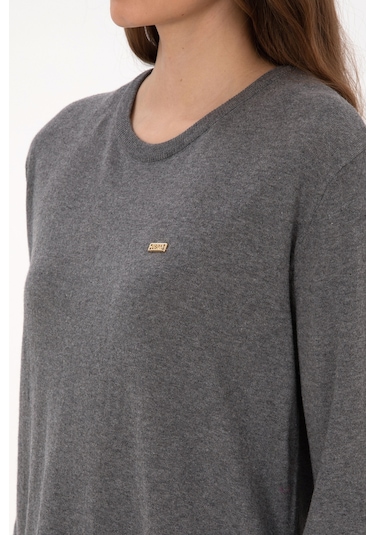U.S. Polo Assn. Kadın Gri Melanj Bisiklet Yaka Basic Kazak 50313579-VR086