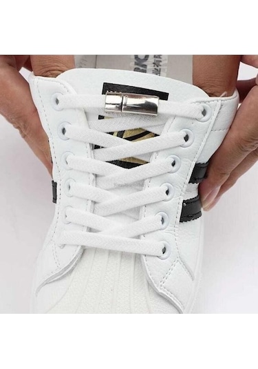 Mıknatıslı Lastikli Ayakkabı Bağcık Tokası Beyaz 100 cm