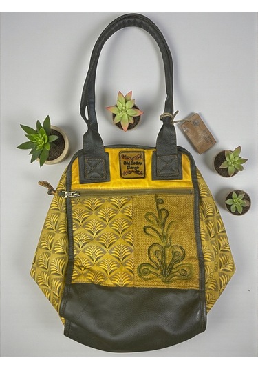 Kaliteli Eskitme Organik Vintage Salaş Desenli Günlük Gezi Seyahat Plaj Kadın Omuz El Çantası M Sarı Kahve