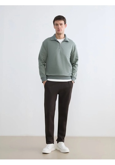 Lc Waikiki Mavi Polo Yaka Yarım Fermuarlı Erkek Sweatshirt