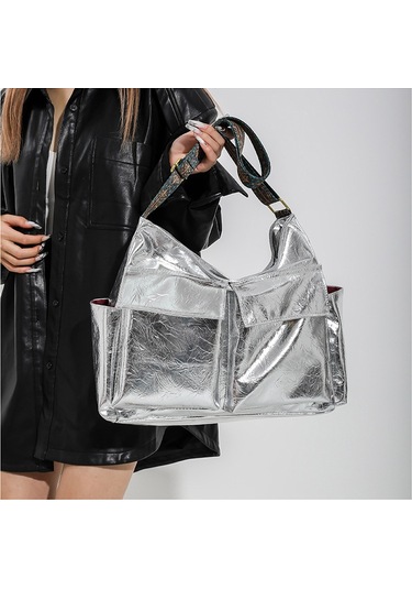 Banliyöyük Kapasiteli Tote Çanta Vintage Omuz Çantası Güş GÜMÜŞ Gümüş