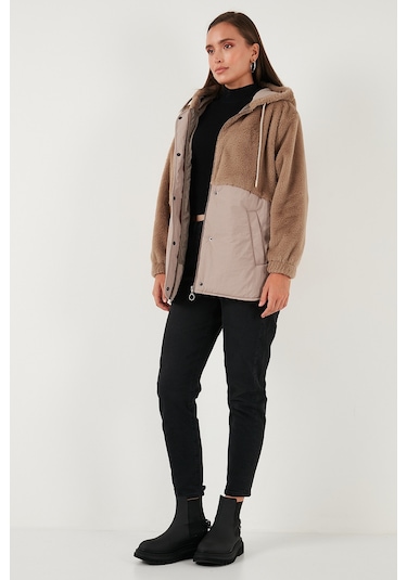 Lela Comfort Fit Kapüşonlu Yumuşak Dokulu Bayan Mont 497Holly Bej