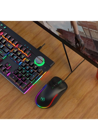 Monyee V500+j300 Kablolu Tek Elle Oyun Klavye Ve Mouse Seti - Rgb Işık Modları, 35 Tuşlu, 6400 Dpı, Çoklu Platform Uyumlu Diğer