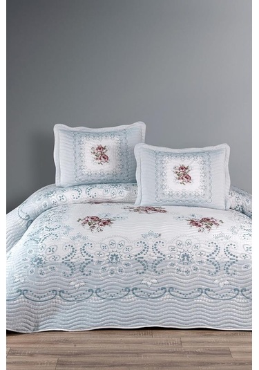 Nerea Baskılı Kapitoneli Çift Kişilik Yatak Örtüsü Mavi Mavi