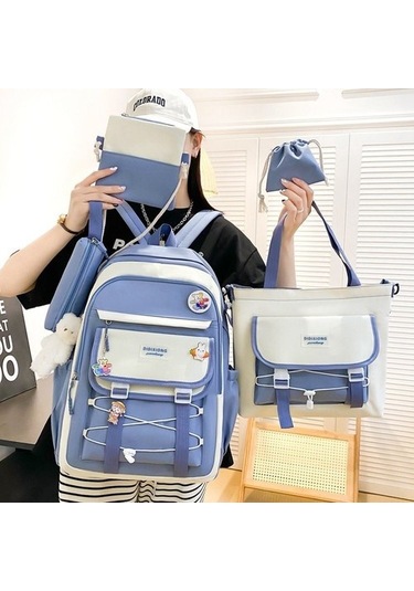 Mori Retro Kampüs Turu Ortaokul Dört Parçalı Ortaokul Öğrenci Okul Çantası Kadın Ortaokul Okul Çantası Büyük Kapasite Vl9yvo Mavi