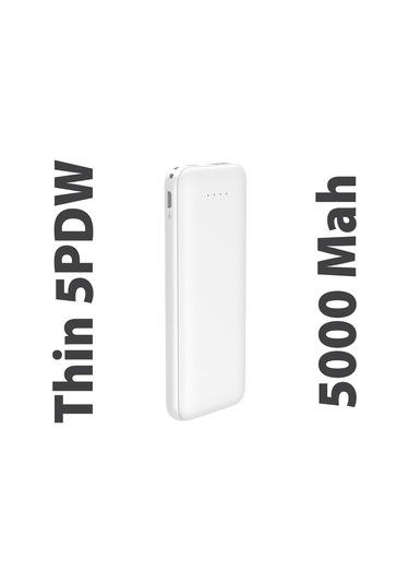 Thin 5b Slim Ultra İnce 5000mah Powerbank Taşınabilir Şarj Cijhazı Type-c / Usb / Total Output 2.1a Max Beyaz BEYAZ