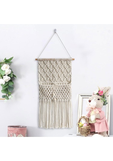 Suntek Makrome Duvar Asılı Goblen Boho Dekor Saklama Çantası