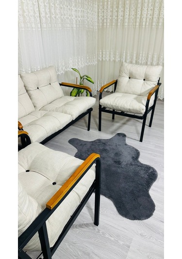 Madame Home Kalanşo Balkon, Bahçe,teras,cafe - Salon - Metal Kanepe Koltuk Takımı Çay Seti 2+1+1 Krem
