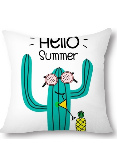Reedark Tropikal Kaktüs Desenli Pamuk Kumaş Yastık Kılıfı - 45x45 Cm Kanepe Ve Yatak İçin Diğer