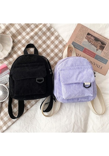 Ganzhoushop Sırt Sırt Seyahat Omuz Okul Moda Küçük Korduroy Kadın Hafif Günlük Çift Çantası Çantaları Çantaları Beige Basit Or Bej