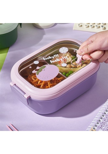 Xurunkeji Çocuk Öğle Yemeği Kutusu Çocuklar İçin Mühürlü Ve Sevimli Taşınabilir Gıda Kapları Isıtılabilir Öğle Yemeği Kutusu Mor Mor
