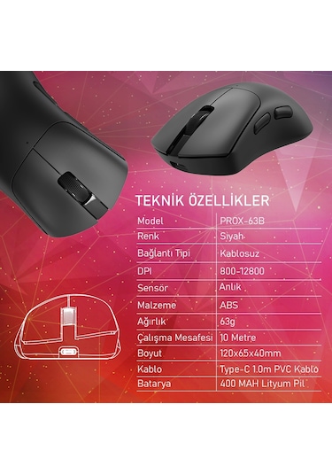 Gameagle PROX-63B Ultra Hafif Kablosuz 3 Mode Optik Oyuncu Mouse