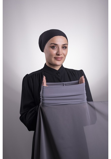 Füme Pratik Hazır Geçmeli Şal Şifon Boru Boneli 3001_25