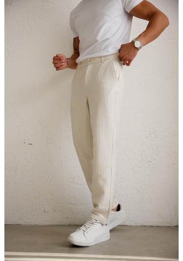 Braccas Erkek Esnek Dokulu Slim Fit Bej Pantolon Bej