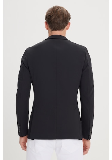 Ac&Co / Altınyıldız Classics Erkek Sıyah Slim Fit Dar Kesim Mono Yaka Casual Ceket Sıyah Siyah
